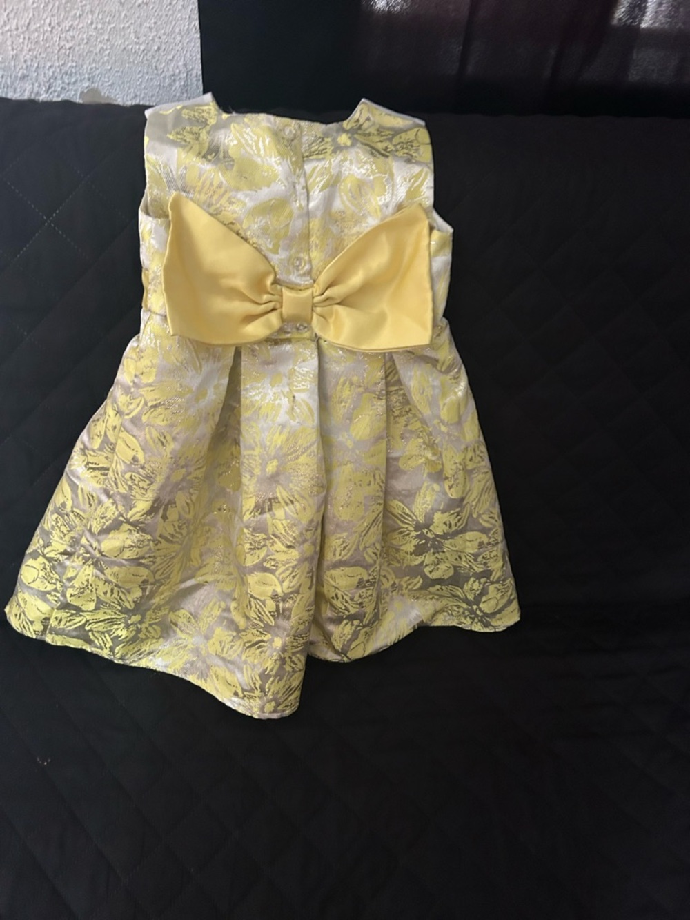 Blueberi Boulevard Yellow Floral Jacquard Dress with Satin Bow